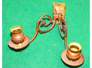 Old Brass Bronze Candle Holder Wall Sconce