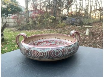 Italian Decorative Handled Bowl Majolica Peacock Northern Italy Ceramiche