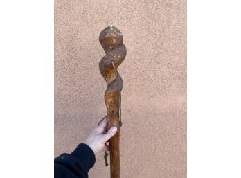 Vintage Tall Carved Walking Stick With Leather Cord