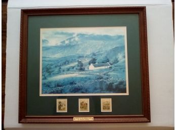 Framed Print, Return To  The Emerald Isle, By Edmund Sullivan Includes 3 Irish Postal Stamps
