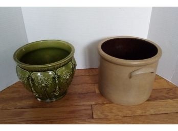 Vase And Crock Lot Are A Great Duo For Display And To Hold Your Choice Of Collections