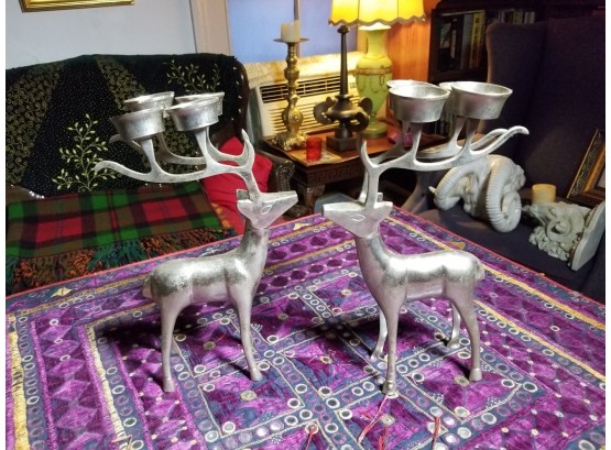 Polished Alloy Reindeer Candle Holders