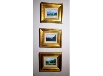 Series Of 3 Vintage Miniature Oil On Canvas