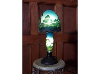 Antique Painted Glass Mushroom Lamp