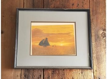 Vintage Sunset Sailing Print, Dated 1972