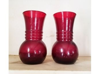 Pair Vintage Cranberry Glass Vases