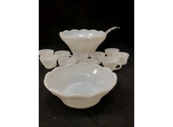 White Glass Punch Bowl Set