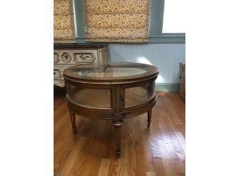 Rounded Side Table With Glass Cabinet