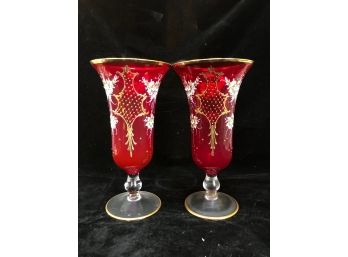 Red And Clear Stemmed Glasses