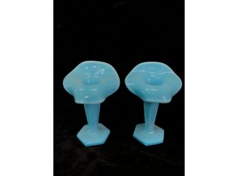 Blue Glass Candle Stick Holders