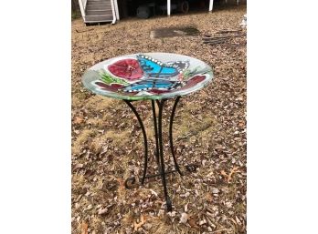 Butterfly And Floral Glass Bird Bath