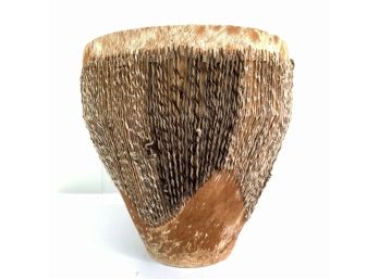 African Hide-Covered Carved Wood Drum