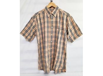 Men's Vintage Short Sleeve Nova Check Button Down Shirt Size Large