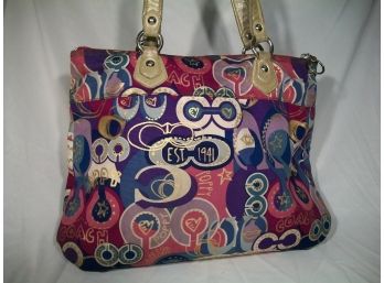 Nice Authentic Large Coach Tote - Silver / Purple - Very Popular Style