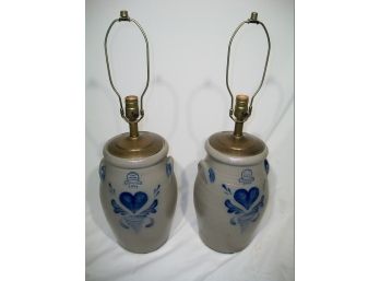 Pair Of Cobalt Salt Glaze / Rowe Pottery 'Crock' Lamps - $200+ EACH Retail