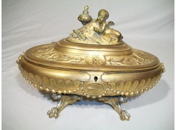 Fantastic Detailed Antique Dresser / Jewelry Box W/Cherubs  - Bronze ? Brass ?