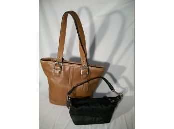 Two Authentic Coach Bags - One Black Canvas  & One Brown Leather