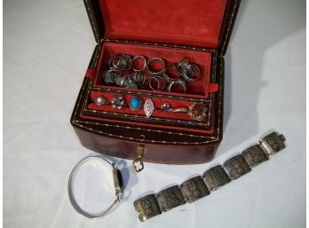 Nice Vintage Sterling Silver Jewelry Lot In Original Leather Box W/Key - 3.67ozt