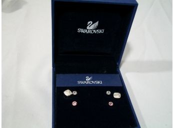 Three Pairs Swarovski Crystal Earrings In Original Box