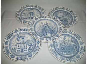 5 Yale University Wedgwood Dinner Plates - All Different - (Lot 1 Of 2) - 1940's