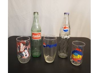 Vintage Coca Cola & Pepsi Glasses And Bottles