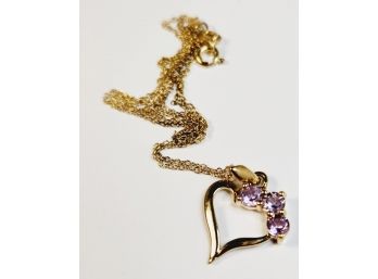 New Gold Over Sterling Silver AMETHYST Stone Heart Pendant With Necklace