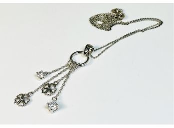 Sterling Silver Hanging  Flowers And Studs  Charm Necklace