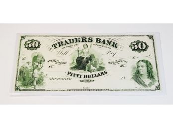 Traders Bank  $50 Note (replica Circa 1870)