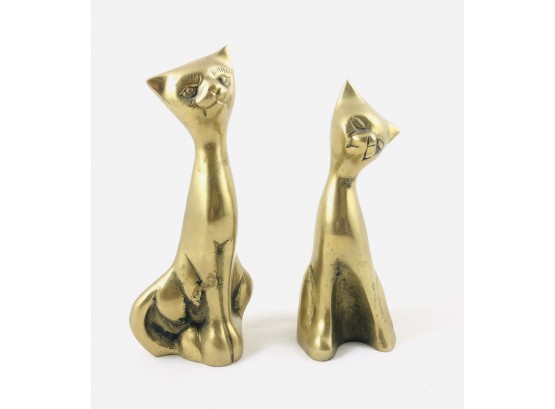 Pair Of Mid Century Solid Brass Cat Figurines