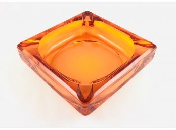 Vintage Orange Solid Glass Ash Tray Or Coin Dish