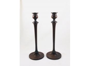 Antique Bee Bee Line Hand Turned Walnut Candlesticks - W.A. Bates Turning Co