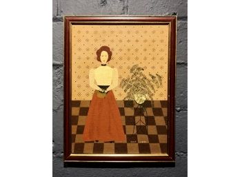ORIGINAL Nancy Lubeck  Oil Painting On Board Of A Woman - Folk Art