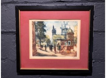 Vintage Hand Colored Etching By Marcel Julien Baron