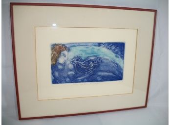 Signed & Numbered Print / 'Women With Morning Flower Bird'  In Frame