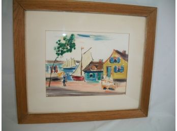 Harbor Shore / Boats Painting - (Bought In Provincetown,MA)  In 1970's (2 Of 2) On Silk