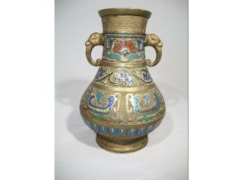Japanese Brass /  Bronze Cloisonne / Champleve Vase - Nice Quality