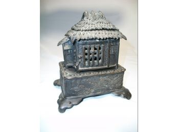 Chinese ? Japanese ? Antique  / Vintage ?  'Thatched Hut' 3 Piece Bronze Incense Burner / Holder