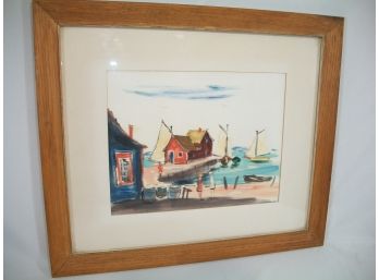 Harbor Scene Boats - (Bought In Provincetown,MA) In 1970's (1 Of 2) On Silk