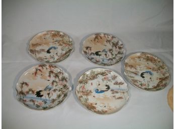 5 - Japanese Plates All Different Birds - All Hand Painted 7'  - Very Nice