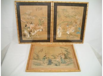 3 - Japanese Paintings On Silk - 1930's ? Older ? Newer ? - Interesting