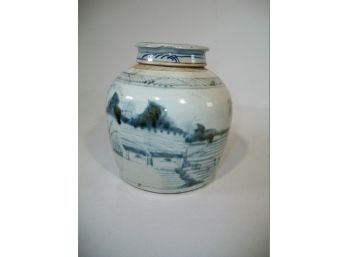 Antique Blue And White Lidded Chinese Jar / Urn - Interesting Piece
