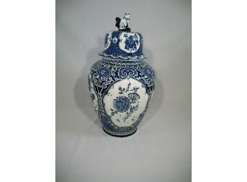 Large Delft Lidded Urn By Royal Sphinx /  Boch - Blue & White - Great Piece !