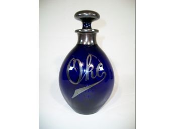 Vintage Cobalt Blue (Sterling Silver Overlay) Bottle 'OKE' Very Nice Piece