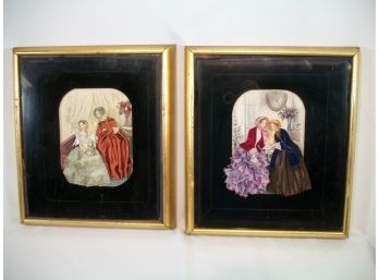 Pair Of Antique Victorian Shadow Boxes - 'Lovely Ladies' - Interesting !