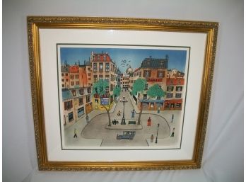 Parissienne Town Square - Signed E. Deluon - Incredible Frame / Print