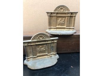 Cast Iron Bookends - Woman At A Spinning Will 4 3/4' X 3 7/8'