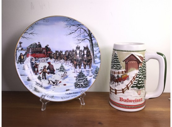 Budweiser Stein And Collectible Dish