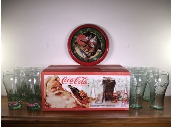 Coca Cola Christmas Glasses And Clock