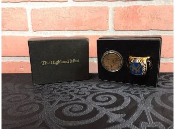 Highland Mint Mickey Mantle Bronze Coin And Yankee Ring With COA