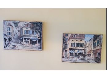 Pair Of French Street Cafe Prints By F. De Villeneuve  WA